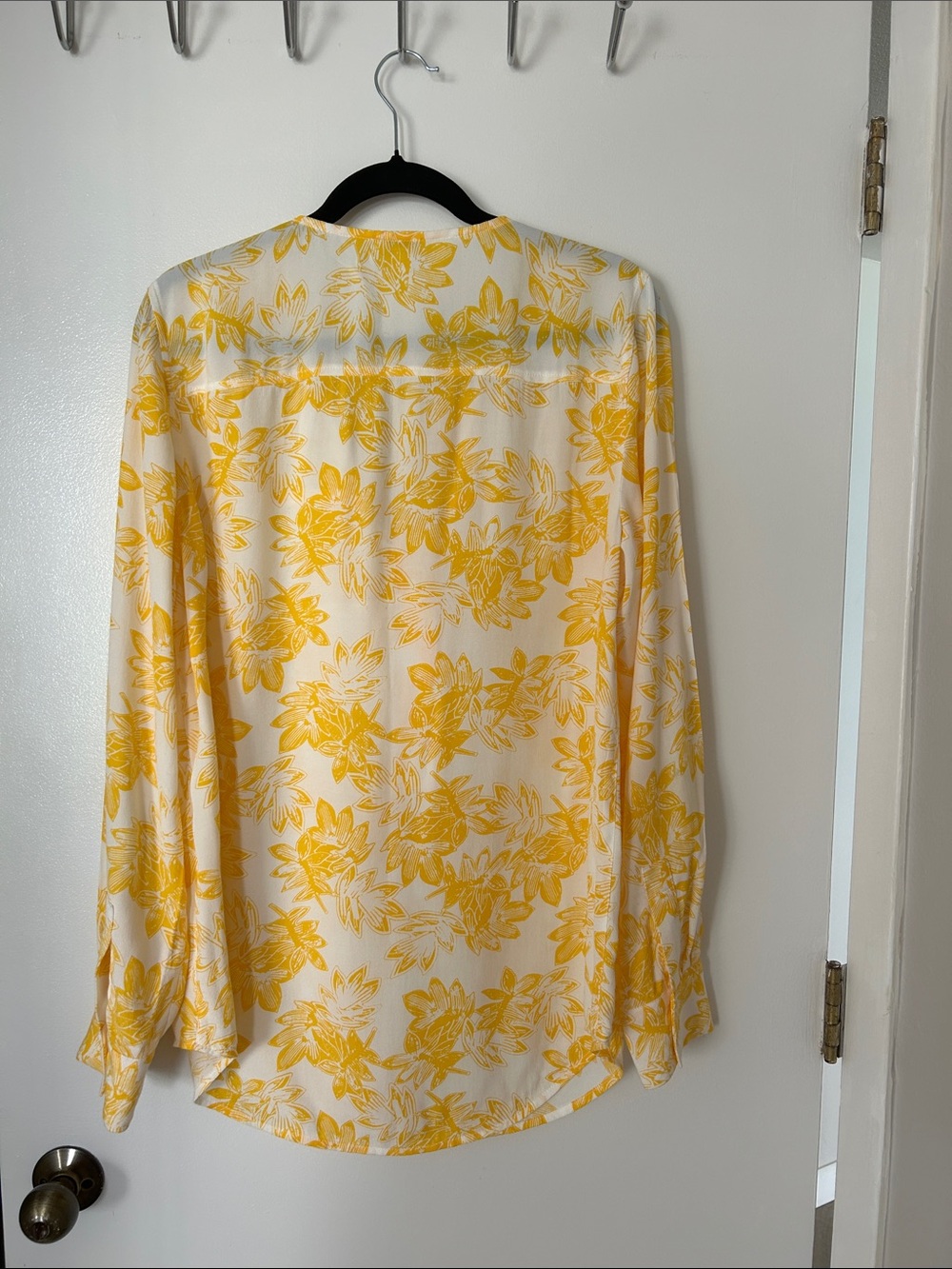 J. Crew Yellow Floral V-Neck Long Sleeve Blouse - Picture 3 of 9